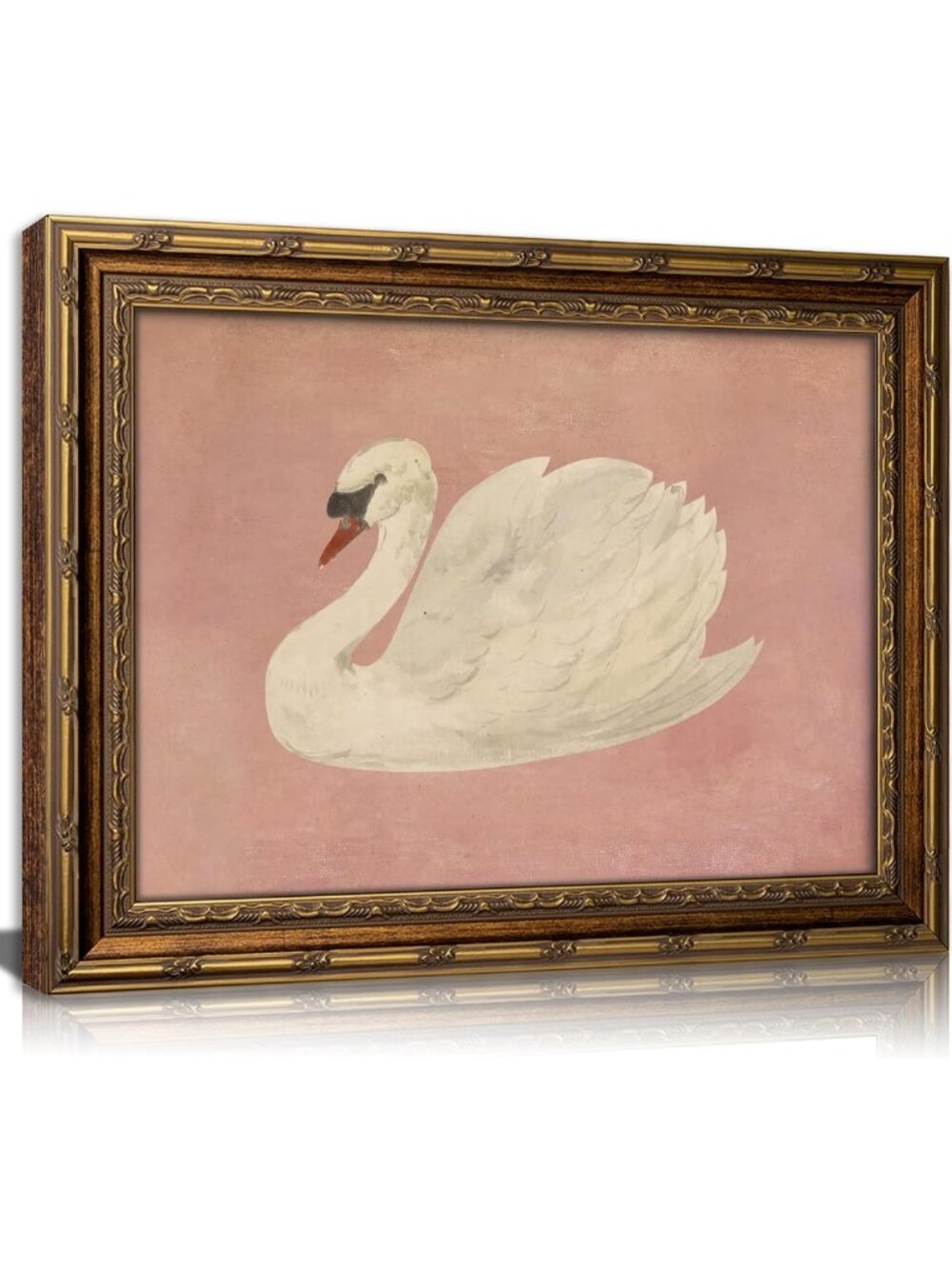 Vintage Gold Framed Swan Wall Art | Retro Cottagecore Canvas Print | Rustic Home